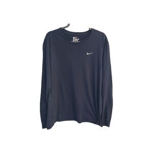 Nike Swoosh Long Sleeve Tee Navy Blue Mens XL Athletic Cut Cotton Minimalist Y2K
